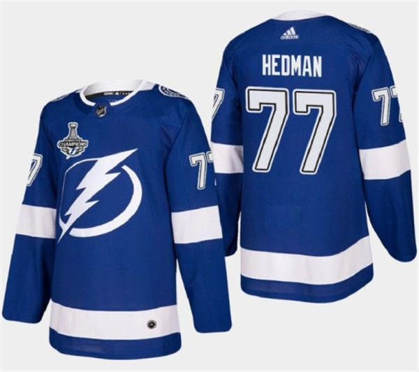 Men's Tampa Bay Lightning #77 Victor Hedman 2021 Stanley Cup Champions Stitched NHL Jersey