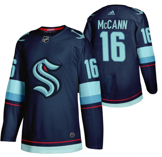 Men's Seattle Kraken #16 Jared McCann Navy Stitched Jersey