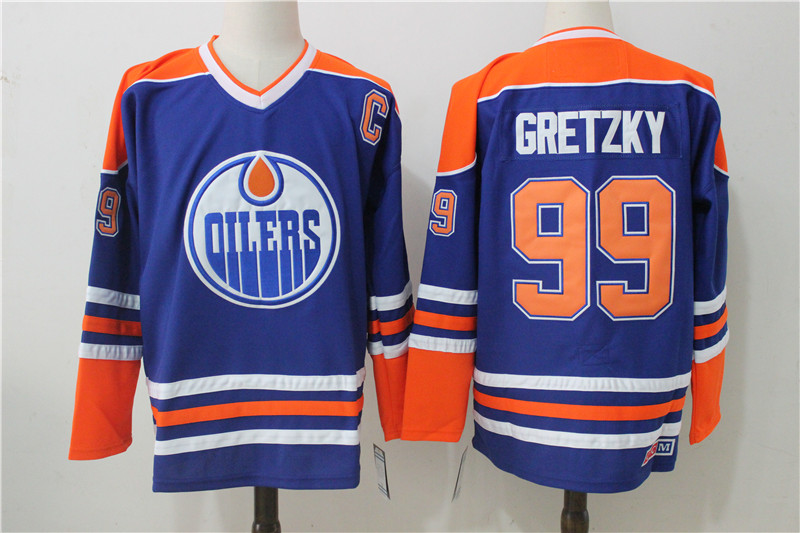 Men's Edmonton Oilers #99 Wayne Gretzky Royal Throwback CCM Stitched NHL Jersey