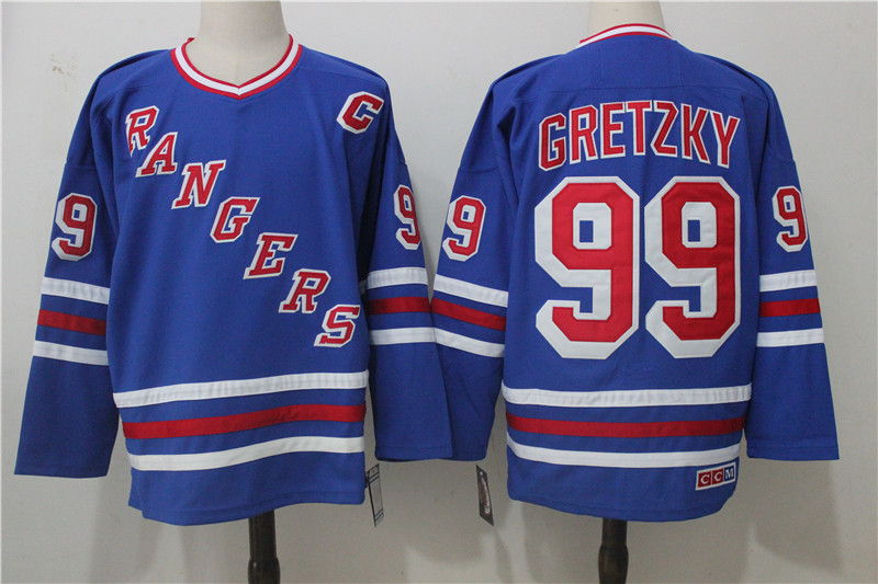 Men's New York Rangers #99 Wayne Gretzky Royal Throwback CCM Stitched NHL Jersey