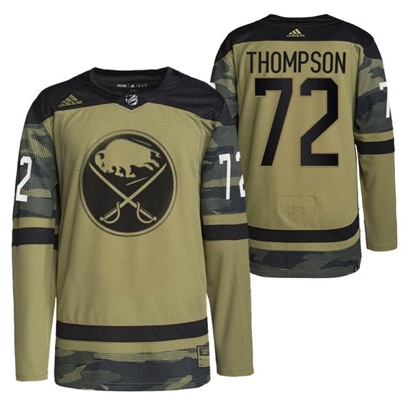Men's Buffalo Sabres #72 Tage Thompson 2022 Camo Military Appreciation Night Stitched Jersey