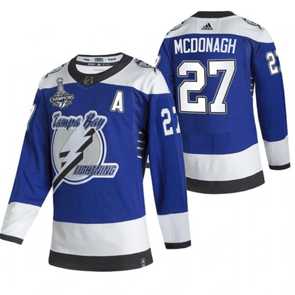 Men's Tampa Bay Lightning #27 Ryan McDonagh 2021 Blue Stanley Cup Champions Reverse Retro Stitched NHL Jersey