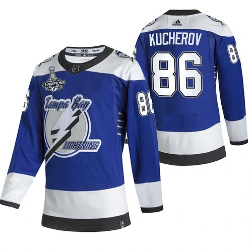 Men's Tampa Bay Lightning #86 Nikita Kucherov 2021 Blue Stanley Cup Champions Reverse Retro Stitched NHL Jersey