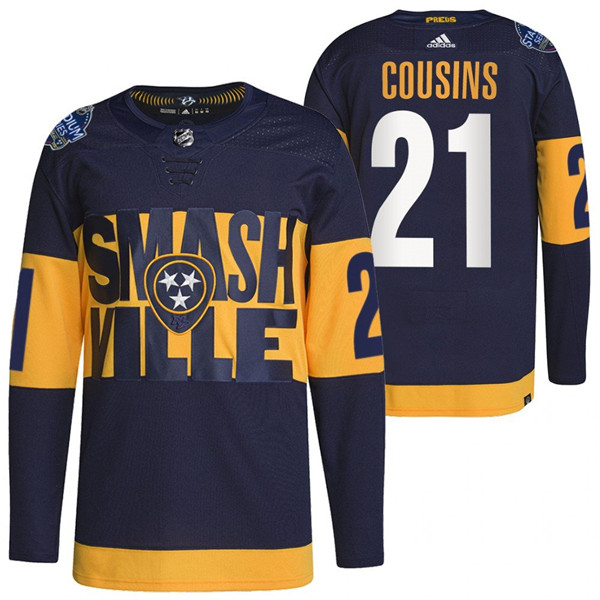 Men's Nashville Predators #21 Nick Cousins 2022 Navy Stadium Series Breakaway Player Stitched Jersey
