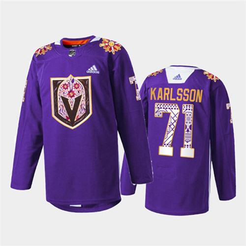 Men's Vegas Golden Knights #71 William Karlsson Purple Hispanic Heritage Warmup Stitched Jersey