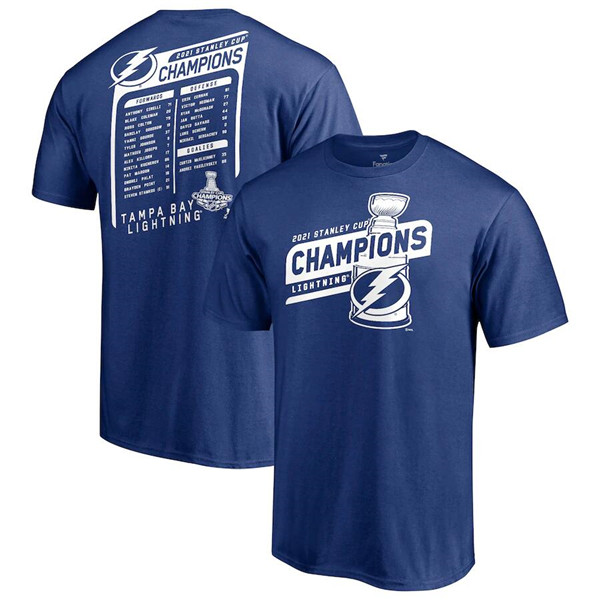 Men's Tampa Bay Lightning Blue 2021 Stanley Cup Champions Pepper Pot T-Shirt