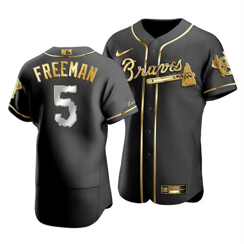 Men's Atlanta Braves #5 Freddie Freeman Black Gold Stitched Jersey