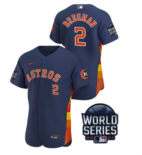 Men's Houston Astros #2 Alex Bregman 2021 Navy World Series Flex Base Stitched Baseball Jersey