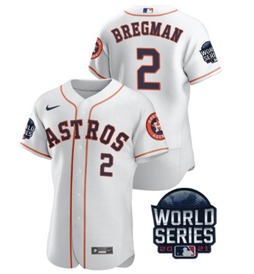 Men's Houston Astros #2 Alex Bregman 2021 White World Series Flex Base Stitched Baseball Jersey