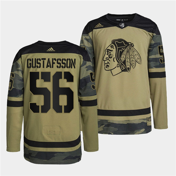 Men's Chicago Blackhawks #56 Erik Gustafsson 2022 Camo Military Appreciation Night White Stitched Jersey