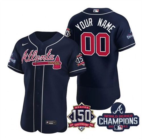 Men's Atlanta Braves Navy ACTIVE PLAYER Custom 2021 World Series Champions With 150th Anniversary Stitched Jersey