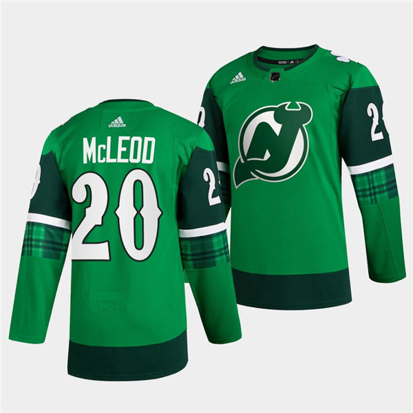 Men's New Jersey Devils #20 Michael McLeod Green Warm-Up St Patricks Day Stitched Jersey