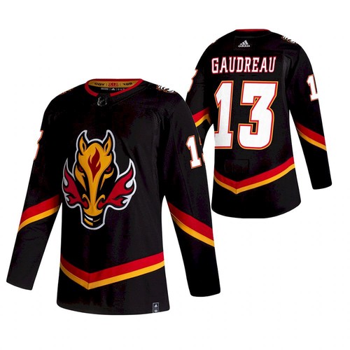 Men's Calgary Flames #13 Johnny Gaudreau 2020-21 Black Reverse Retro Stitched NHL Jersey
