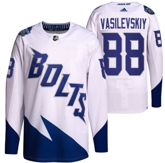 Men's Tampa Bay Lightning #88 Andrei Vasilevskiy 2022 White Stadium Series Breakaway Stitched Jersey