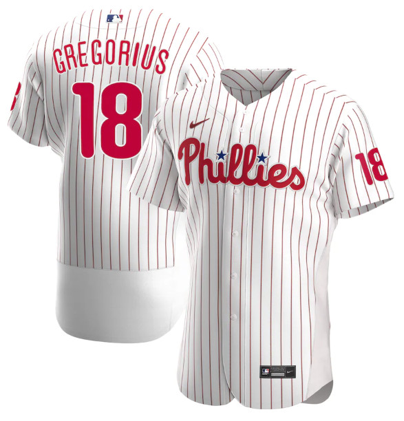 Men's Philadelphia Phillies #18 Didi Gregorius White Flex Base Stitched Baseball Jersey