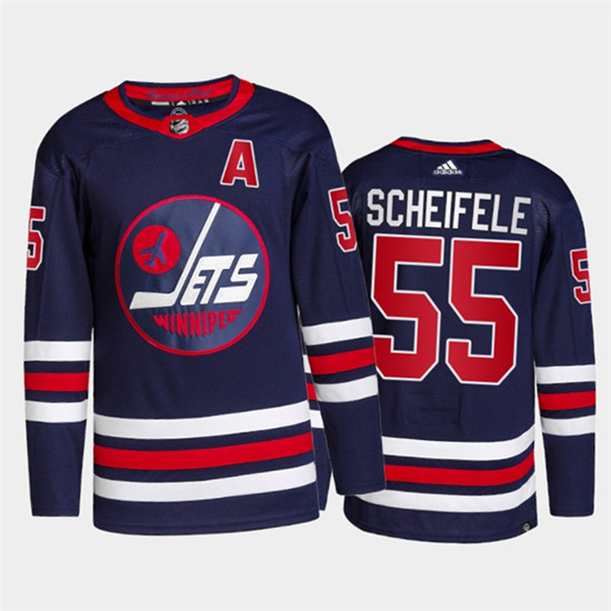 Men's Winnipeg Jets #55 Mark Scheifele 2021/22 Navy Stitched Jersey