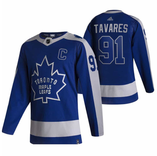 Men's Toronto Maple Leafs #91 John Tavares 2020/2021 Blue Reverse Retro Special Edition Stitched Jersey