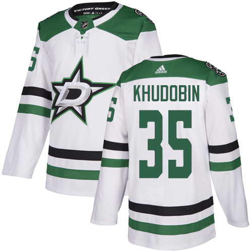 Men's Dallas Stars #35 Anton Khudobin White Stitched NHL Jersey