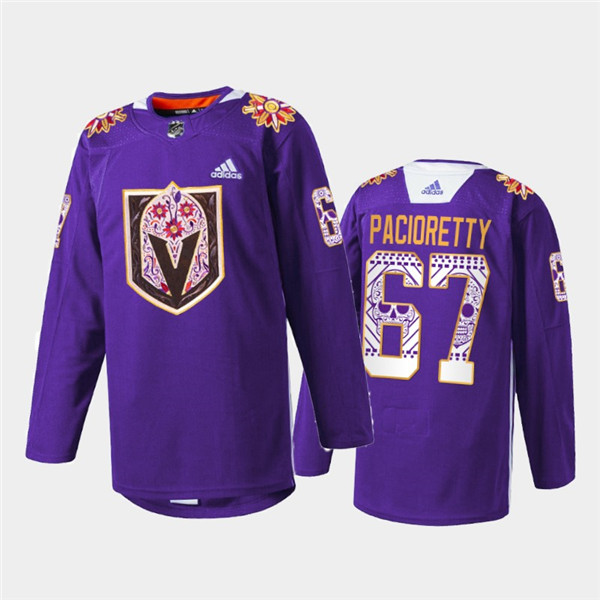Men's Vegas Golden Knights #67 Max Pacioretty Purple Hispanic Heritage Warmup Stitched Jersey