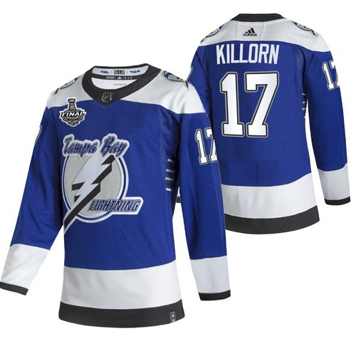 Men's Tampa Bay Lightning #17 Alex Killorn 2021 Blue Stanley Cup Final Bound Reverse Retro Stitched NHL Jersey