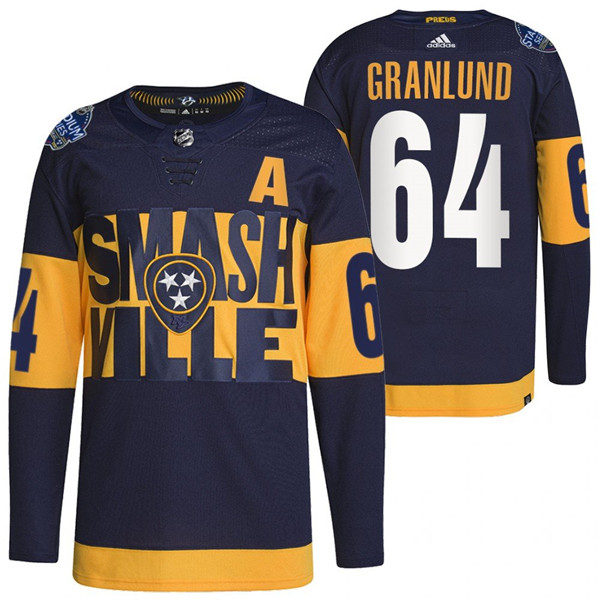 Men's Nashville Predators #64 Mikael Granlund 2022 Navy Stadium Series Breakaway Player Stitched Jersey