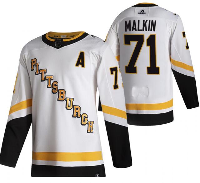 Men's Pittsburgh Penguins #71 Evgeni Malkin 2021 Reverse Retro White Stitched NHL Jersey