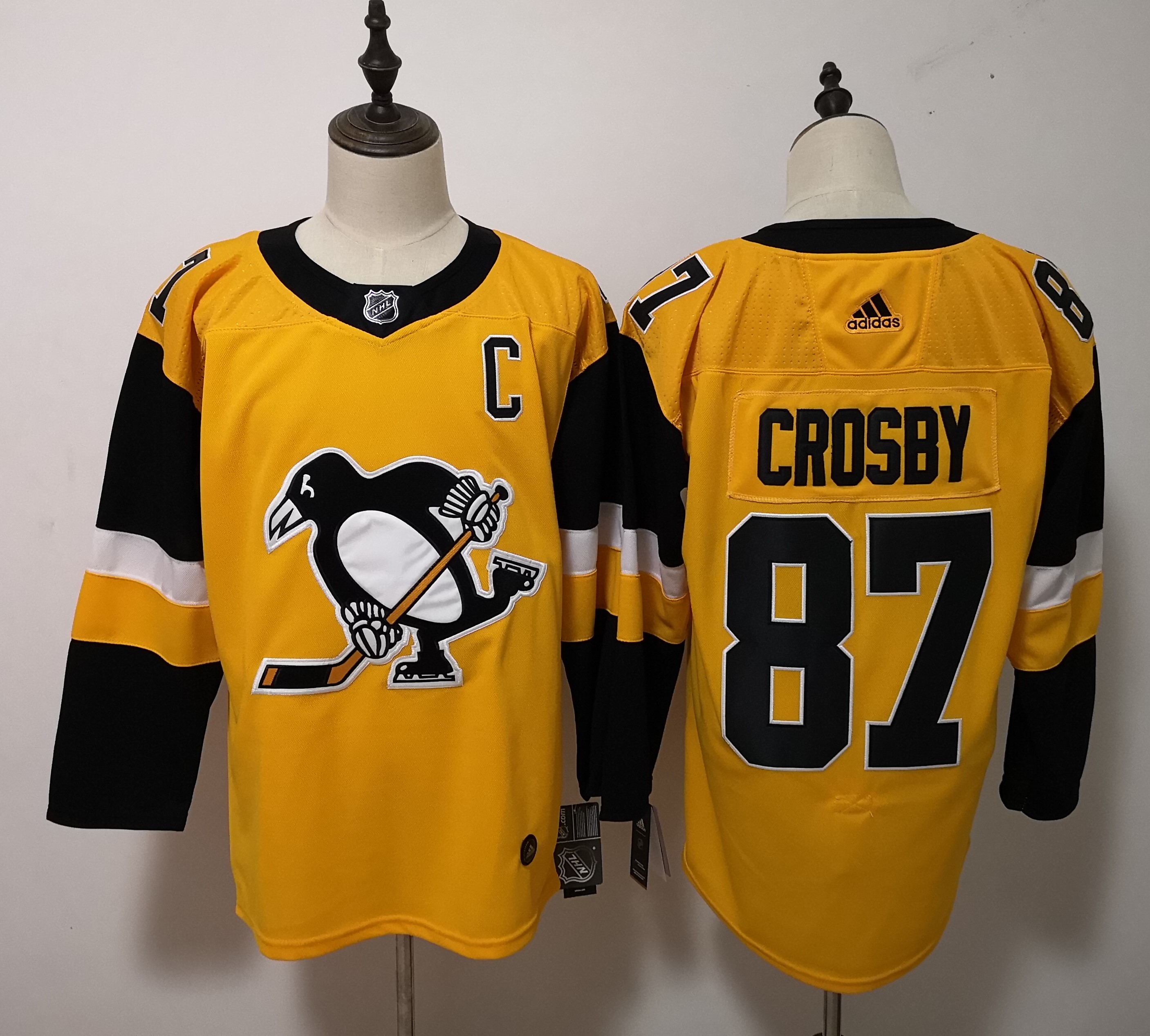 Men's Pittsburgh Penguins #87 Sidney Crosby Yellow Stitched NHL Jersey