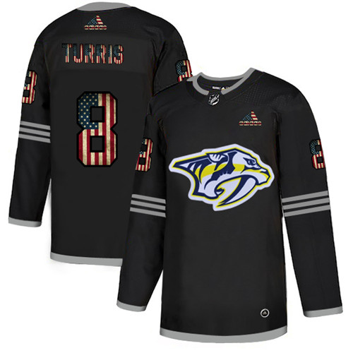 Men's Nashville Predators #8 Kyle Turris 2020 Grey USA Flag Stitched NHL Jersey