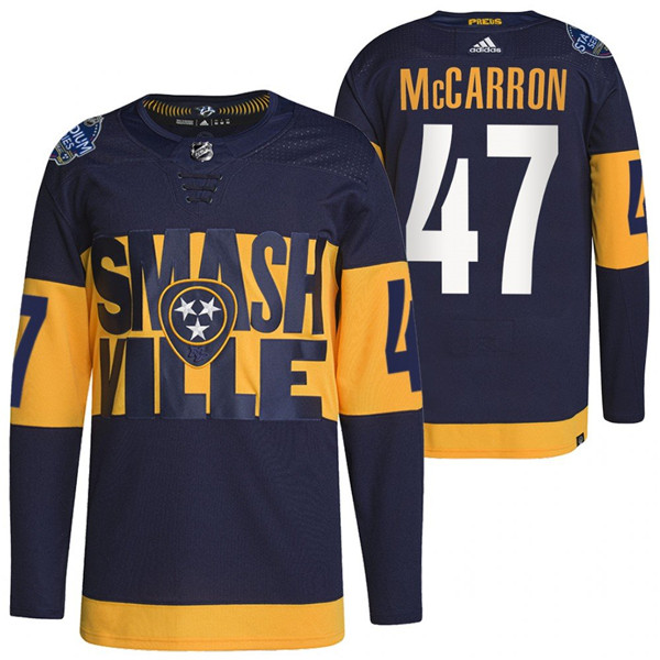 Men's Nashville Predators #47 Michael Mccarron 2022 Navy Stadium Series Breakaway Player Stitched Jersey