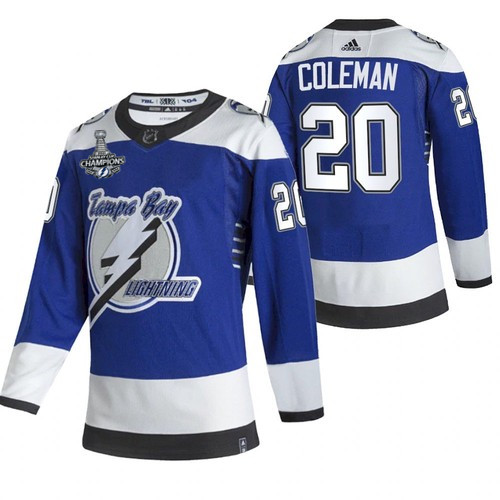 Men's Tampa Bay Lightning #20 Blake Coleman 2021 Blue Stanley Cup Champions Reverse Retro Stitched NHL Jersey