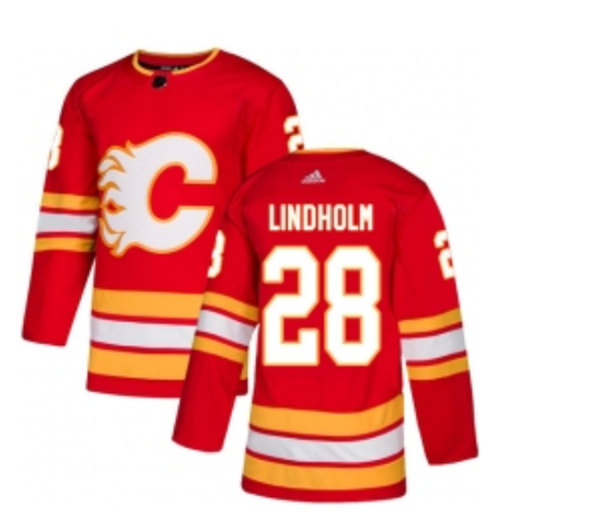 Men's Calgary Flames #28 Elias Lindholm Red Stitched Jersey