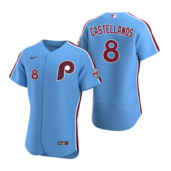 Men's Philadelphia Phillies #8 Nick Castellanos Blue Flex Base Stitched Baseball Jersey