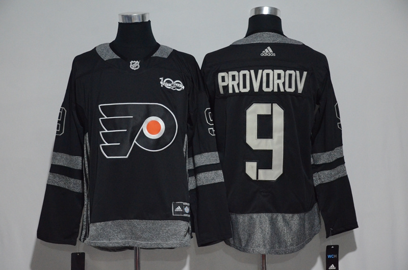 Philadelphia Flyers #9 Ivan Provorov Black Men's 1917-2017 100th Anniversary Stitched NHL Jersey