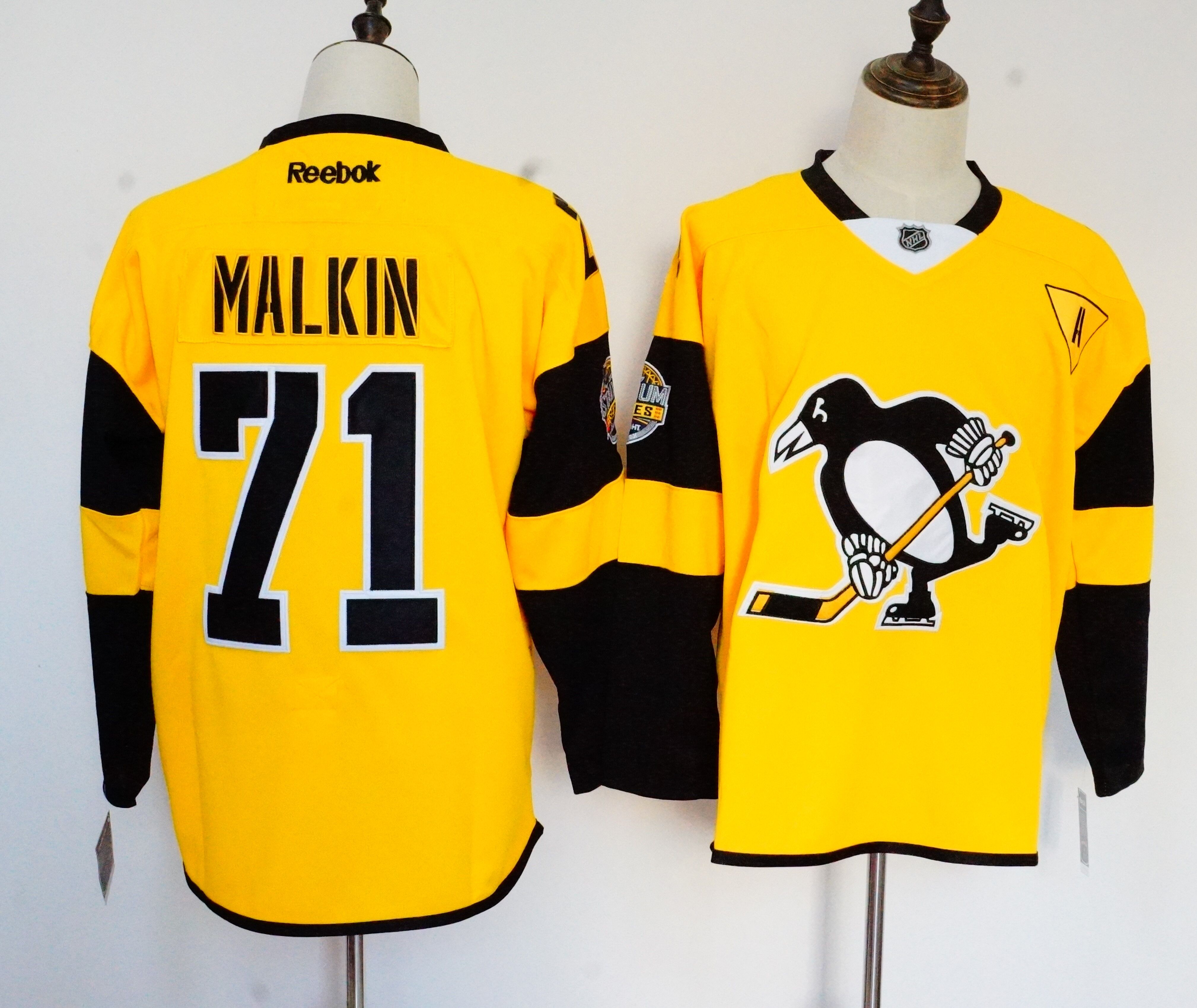 Men's Reebok Pittsburgh Penguins #71 Evgeni Malkin Yellow Stitched NHL Jersey
