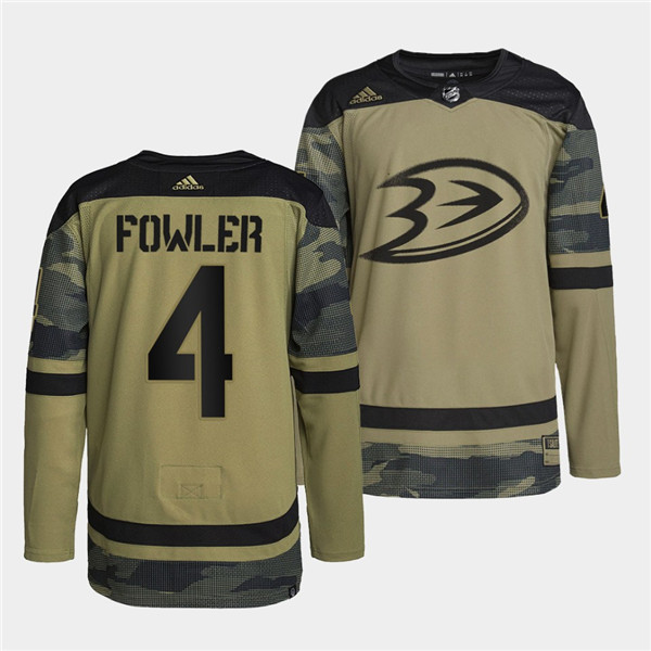 Men's Anaheim Ducks #4 Cam Fowler 2022 Camo Military Appreciation Night Stitched Jersey
