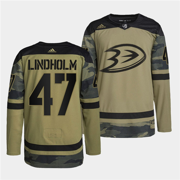 Men's Anaheim Ducks #47 Hampus Lindholm 2022 Camo Military Appreciation Night Stitched Jersey