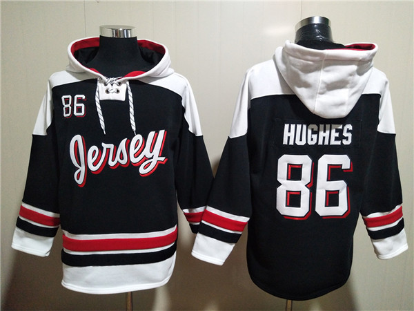 Men's New Jersey Devils #86 Jack Hughes Black/White Ageless Must-Have Lace-Up Pullover Hoodie