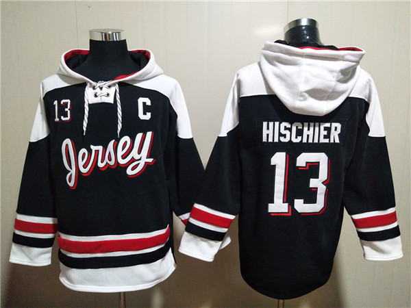 Men's New Jersey Devils #13 Nico Hischier Black/White Ageless Must-Have Lace-Up Pullover Hoodie