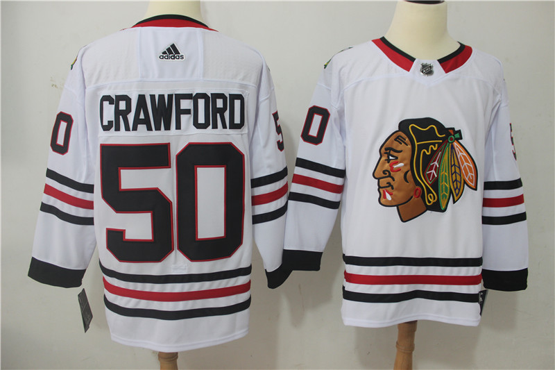 Men's Adidas Chicago Blackhawks #50 Corey Crawford White Stitched NHL Jersey