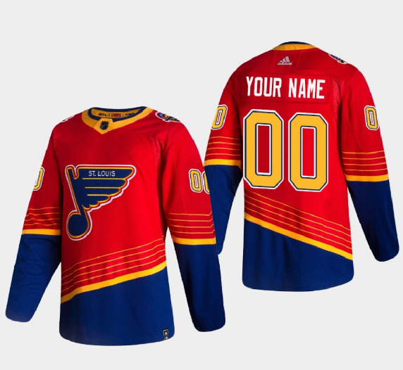 Men's St. Louis Blues Custom 2021 Red Reverse Retro Stitched Jersey