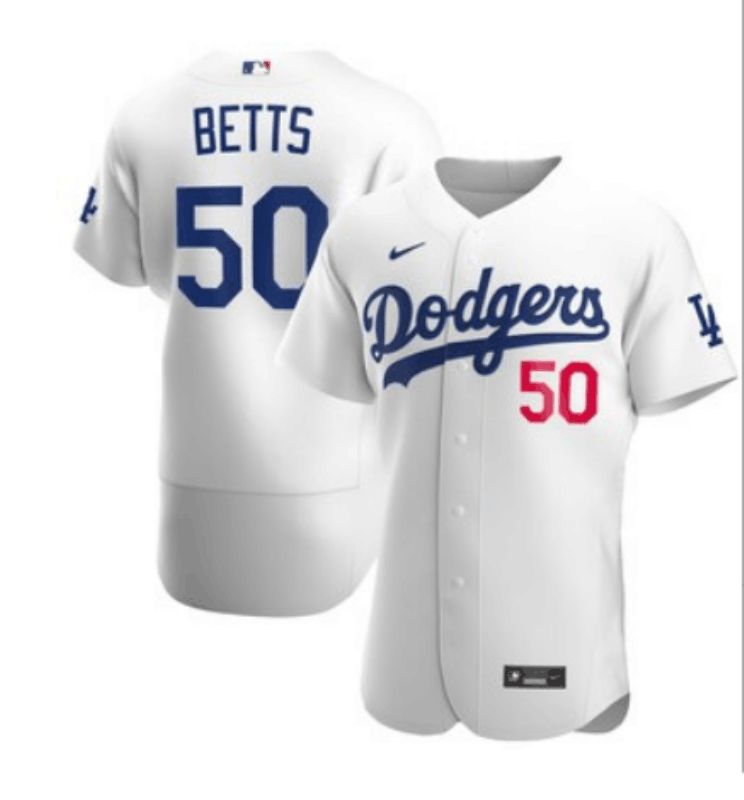 Men's Los Angeles Dodgers #50 Mookie Betts White Flex Base Stitched MLB Jersey