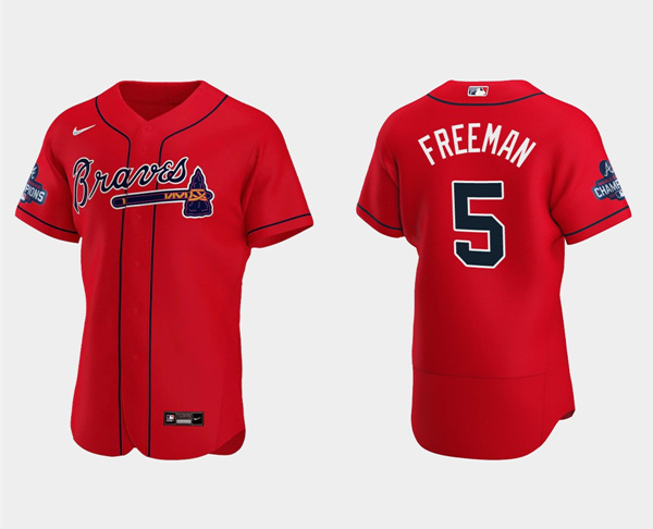 Men's Atlanta Braves #5 Freddie Freeman 2021 Red World Series Champions Stitched Baseball Jersey