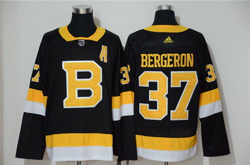 Men's Boston Bruins #37 Patrice Bergeron Black Alternate 2019 Stitched NHL Jersey