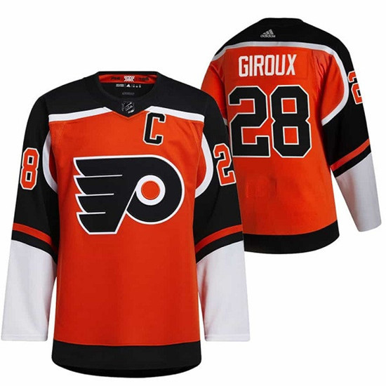 Men's Philadelphia Flyers #28 Claude Giroux 2021 Orange Reverse Retro Stitched Jersey