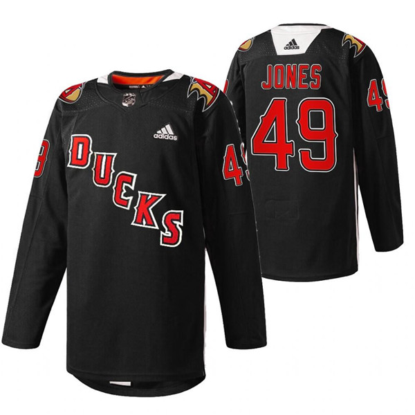 Men's Anaheim Ducks #49 Max Jones 2022 Black Angels Night Stitched Jersey