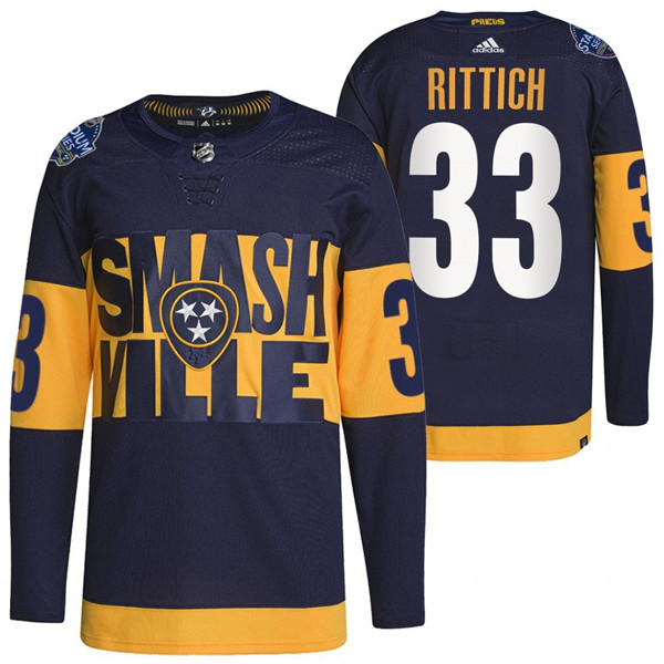 Men's Nashville Predators #33 David Rittich 2022 Navy Stadium Series Breakaway Player Stitched Jersey