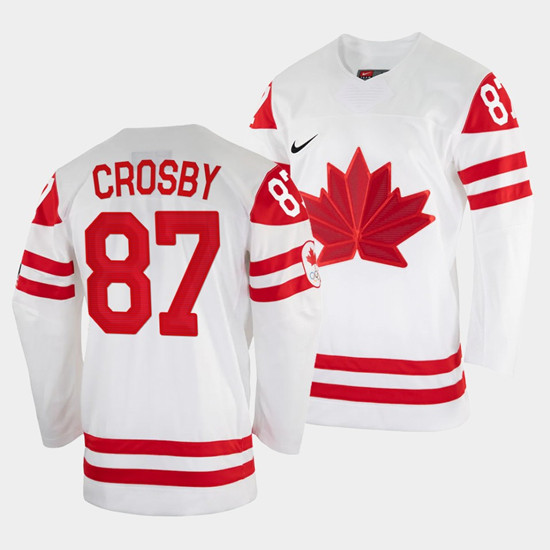 Men's Pittsburgh Penguins #87 Sidney Crosby Canada 2022 White Beijing Winter Olympic Stitched Jersey