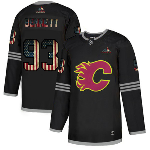 Men's Calgary Flames #93 Sam Bennett 2020 Grey USA Flag Stitched NHL Jersey