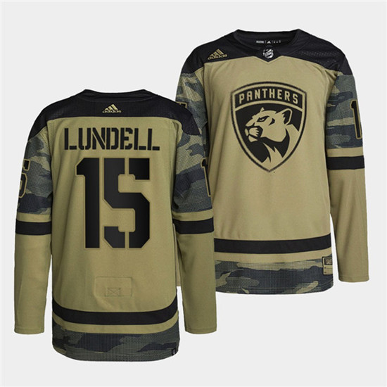 Men's Florida Panthers #15 Anton Lundell 2022 Camo Military Appreciation Night Stitched Jersey