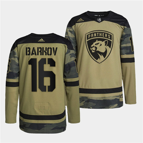 Men's Florida Panthers #16 Aleksander Barkov 2022 Camo Military Appreciation Night Stitched Jersey